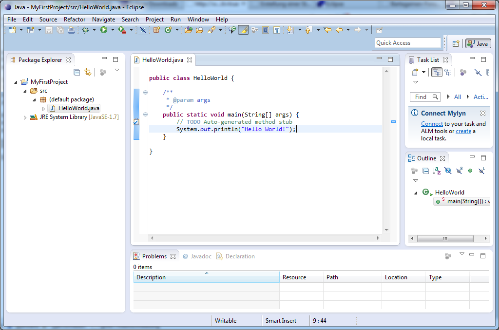 Hello World Klasse in Eclipse
