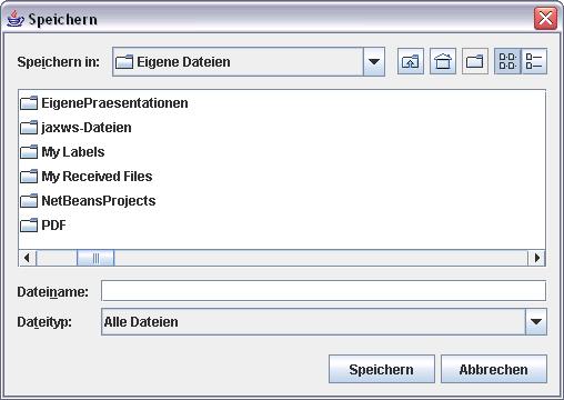 JFileChooser speichern Dialog showSaveDialog