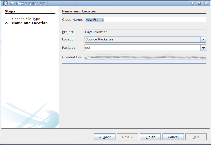 Screenshot Netbeans: New JFrame Form